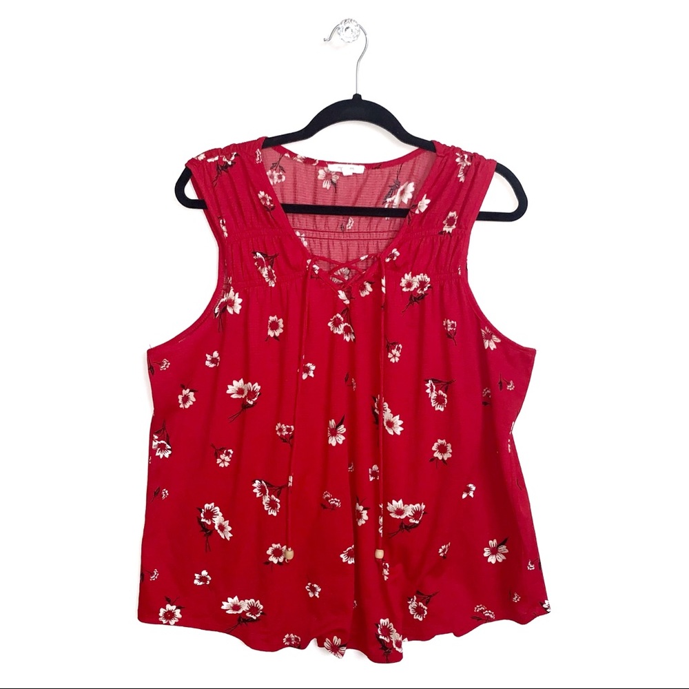 Maurices | Red Floral Print Peasant Tank